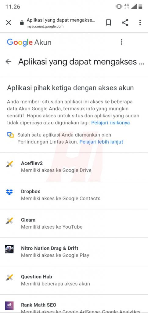 Aplikasi Yang Terhubung ke Akun Google