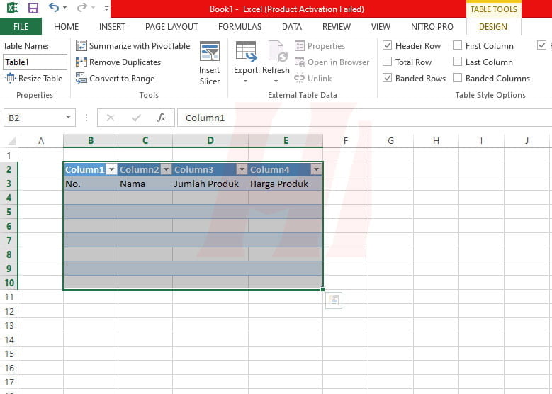 Tabel Sederhana di Excel