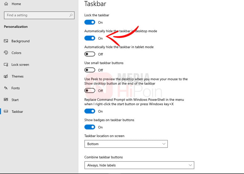 Automatically Hide the Taskbar in Desktop Mode Aktif