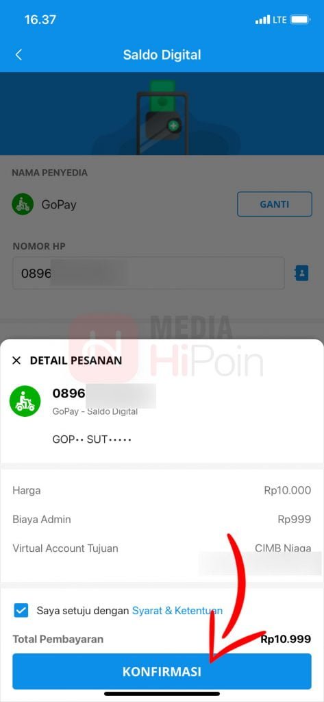 Konfirmasi Top Up Saldo GoPay Lewat Dana