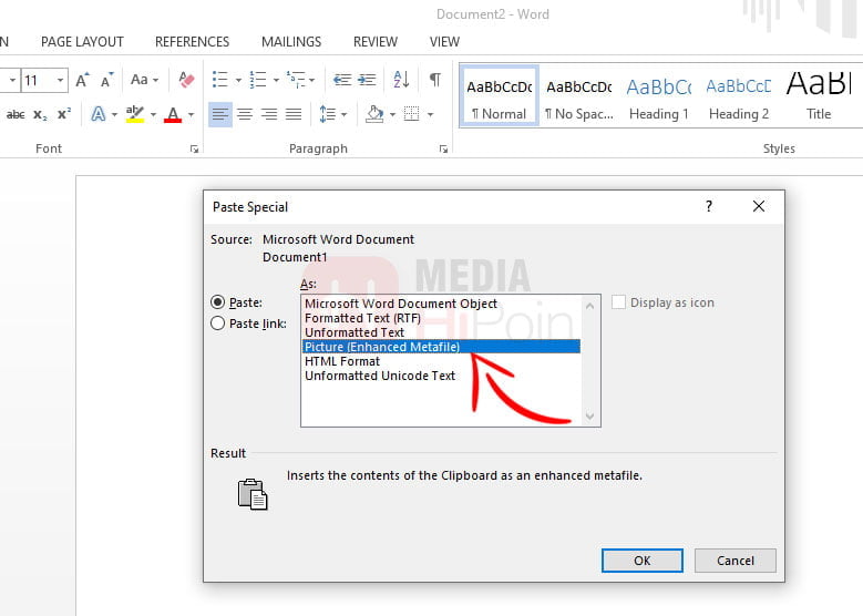 Paste Special MS Word