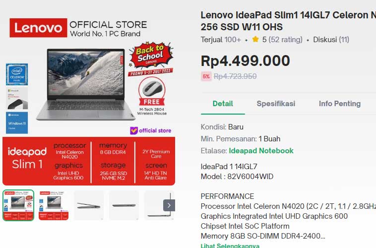 Laptop Lenovo IdeaPad Slim1 14IGL7 N4020