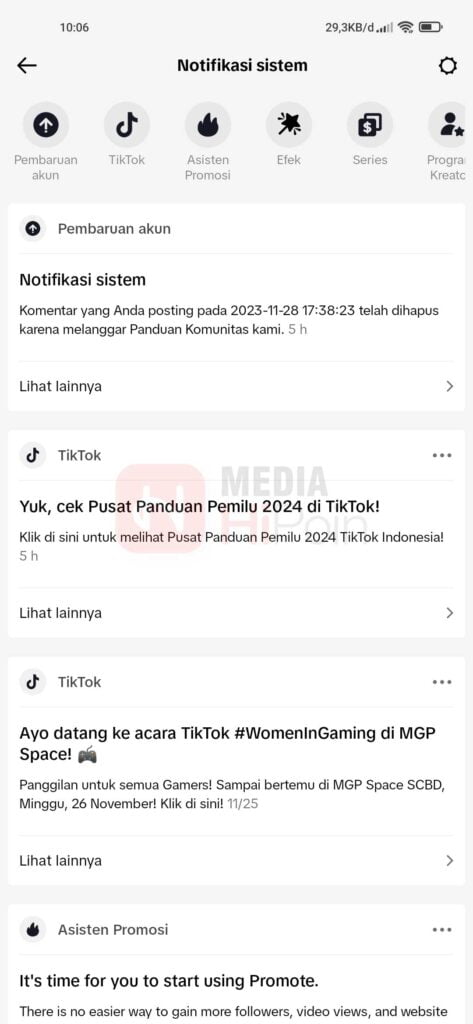 Notifikasi Sistem TikTok